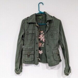 Ashley by 26 International Olive Jacket Embroidered Flowers, Women Small